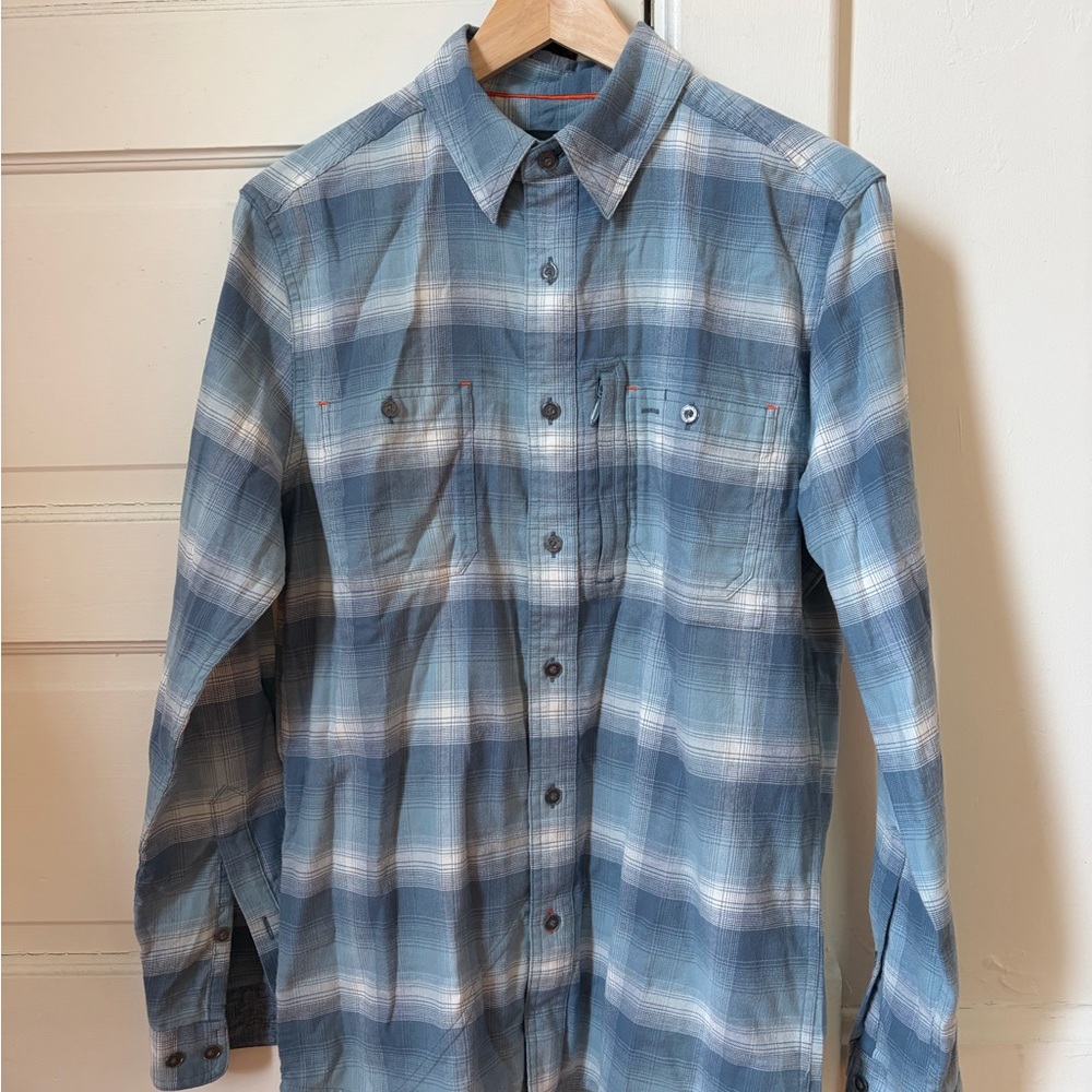 Orvis Light and Navy Blue Plaid Button-Down Shirt